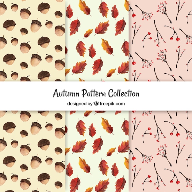 Artistic pack of watercolor autumn patterns