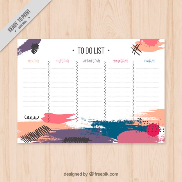 Artistic schedule with brush-strokes