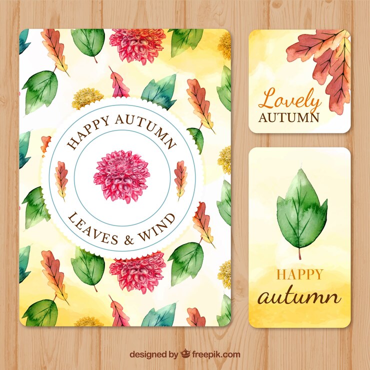Free Vector artistic set of watercolor autumn cards