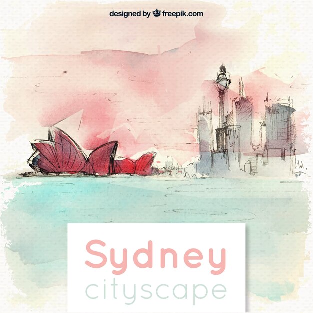 Artistic sketchy watercolor sydney cityscape background