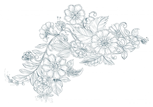 Бесплатное векторное изображение Художественный старинный декоративный эскиз свадебного цветочного фона