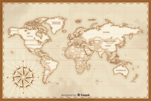 Free vector artistic vintage world map draw concept