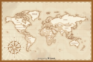 Artistic vintage world map draw concept