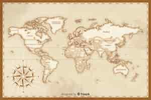 Free vector artistic vintage world map draw concept