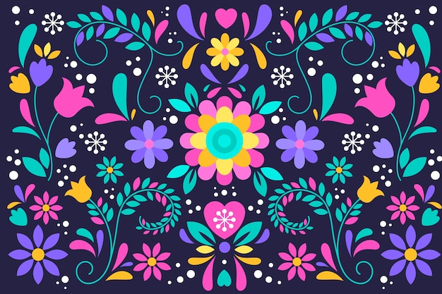 Free vector artistic vivid-coloured flowers and leaves mexican background