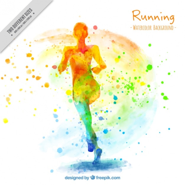 Free vector artistic watercolor background of woman running