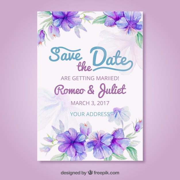 Artistic wedding invitation with watercolor flowers