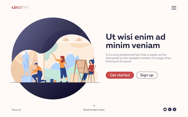Художники, создающие произведения искусства плоской иллюстрации. целевая страница или веб-шаблон