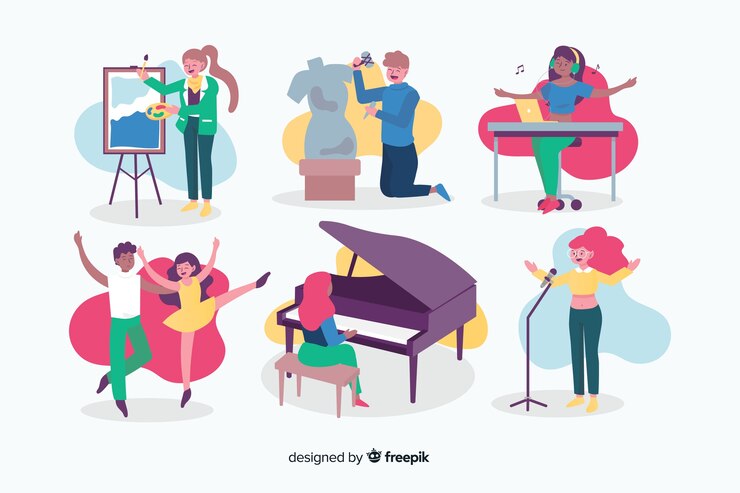 Free Vector artists at work collection with dancers