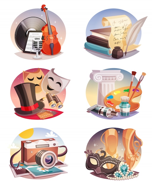 Free vector arts round compositions set