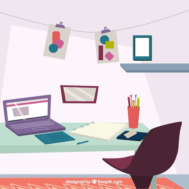 Free vector artwork studio in flat design