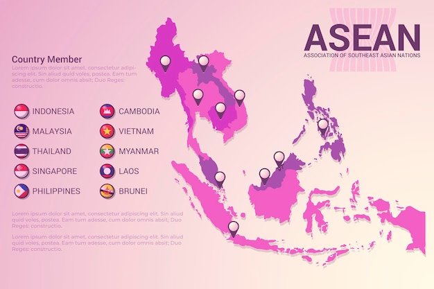 Бесплатное векторное изображение Карта asean в градиентном розовом