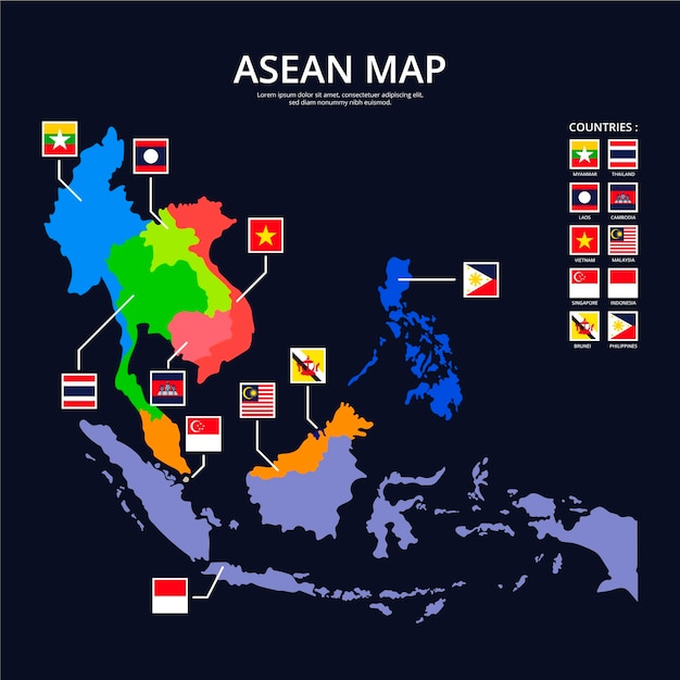 アセアン地図のインフォグラフィック