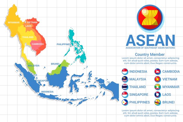 Asean map in various colors