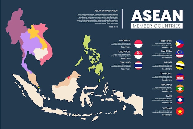 Free vector asean map on white background