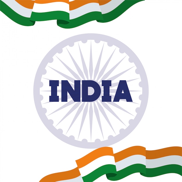 Free vector ashoka chakra with indian flag independence day