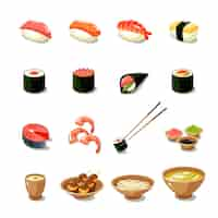 Free vector asia food icon set