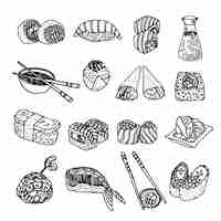 Free vector asia food sushi icons set