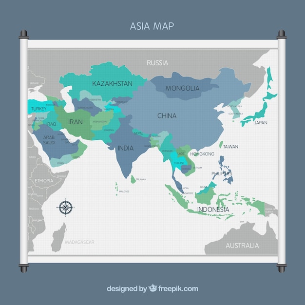 Free vector asia map background in flat style