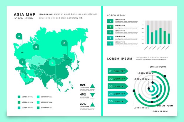 Asia map infographic in flat design