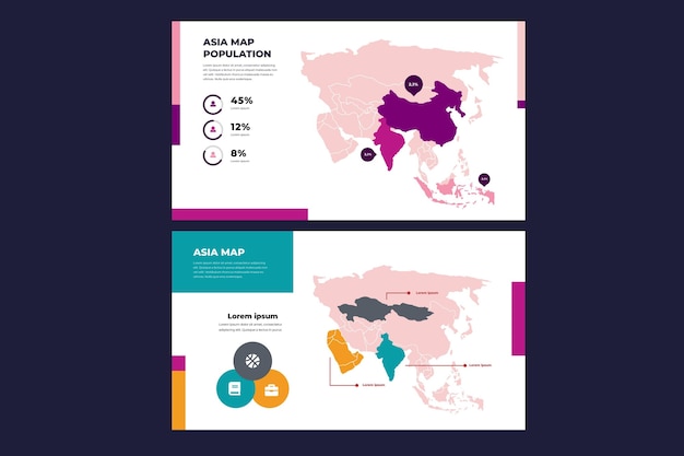 평면 디자인에 아시아지도 infographic