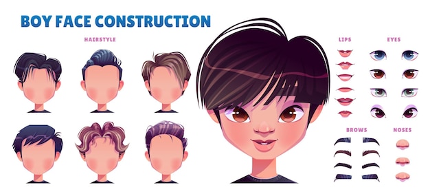 Free vector asian boy avatar construction set