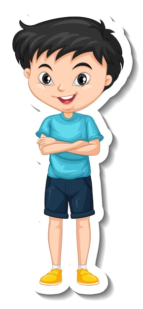 Free vector asian boy cartoon character sticker