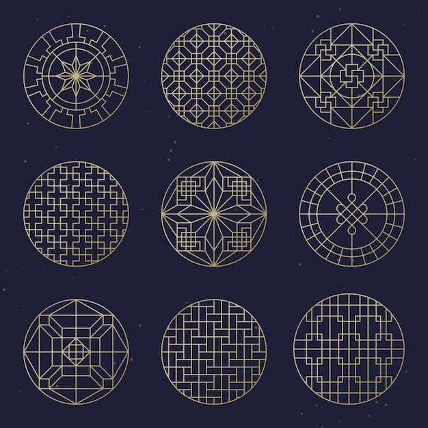 Asian circle vector frame set. traditional chinese ornaments