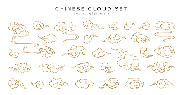 Asian cloud set. traditional cloudy ornaments in chinese, korean and japanese oriental style.