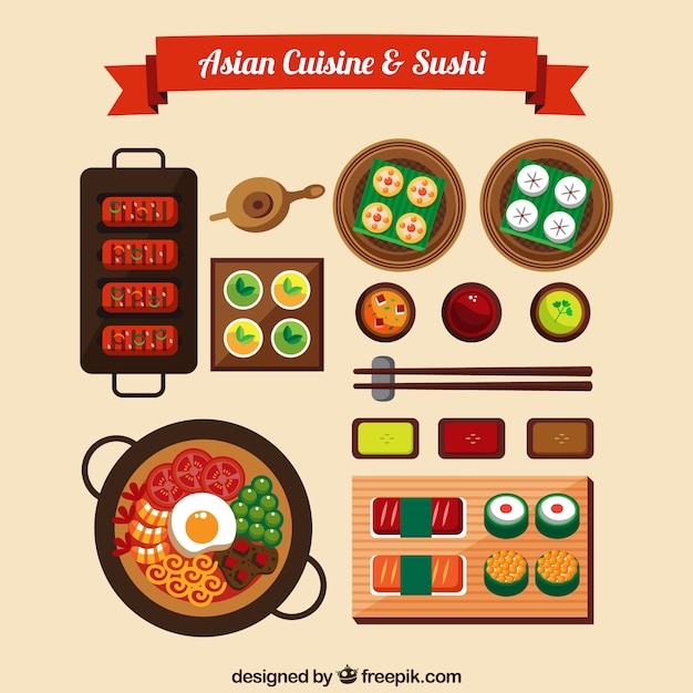 Free vector asian cuisine and sushi design