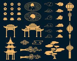 Бесплатное векторное изображение Набор азиатских декоративных элементов