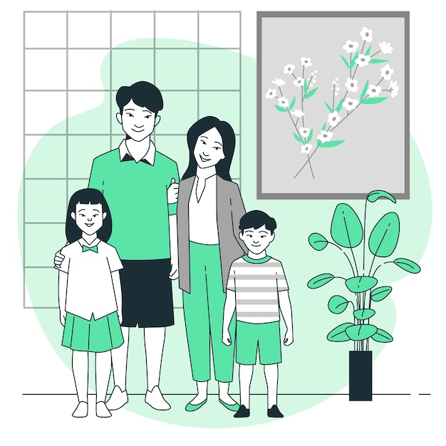 Бесплатное векторное изображение Азиатская семейная иллюстрация