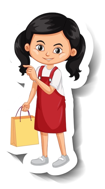 Vettore gratuito adesivo personaggio dei cartoni animati ragazza asiatica