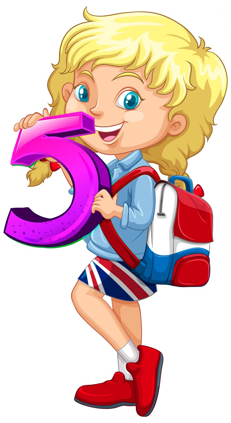 Free Vector asian girl holding math number five