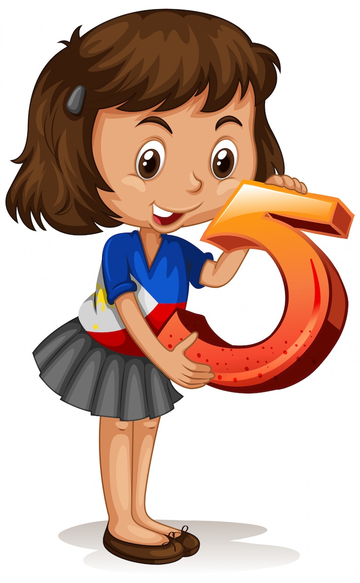 Free Vector asian girl holding math number five