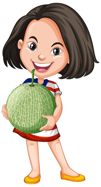 Asian girl holding melon fruit in standing position