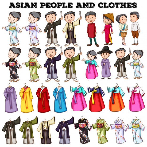 Asian people and clothes illustration