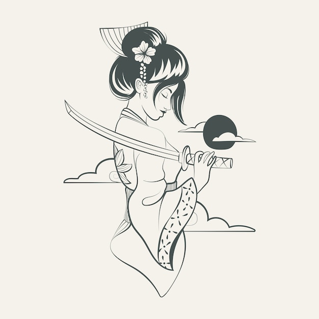 Illustrazione del tatuaggio geisha in stile asiatico