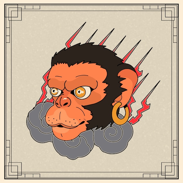 Asian style monkey tattoo illustration