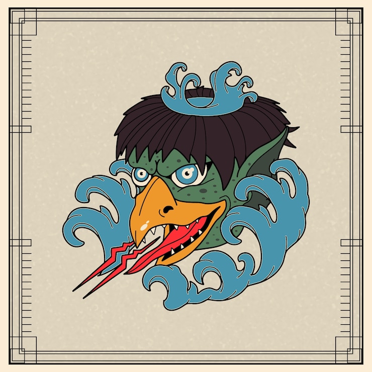 Free Vector asian style monster tattoo illustration