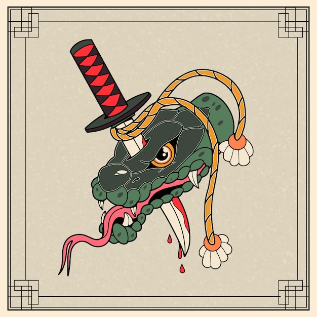 Asian style snake tattoo illustration