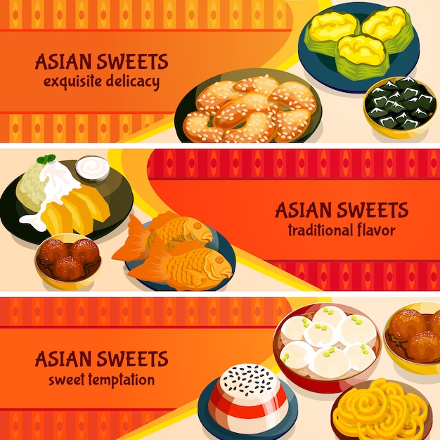 Free vector asian sweets horizontal banners set