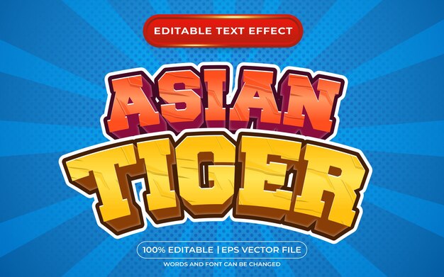 Asian tiger 3d editable text effect cartoon and game style