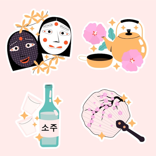 Free vector asian travel sticker set