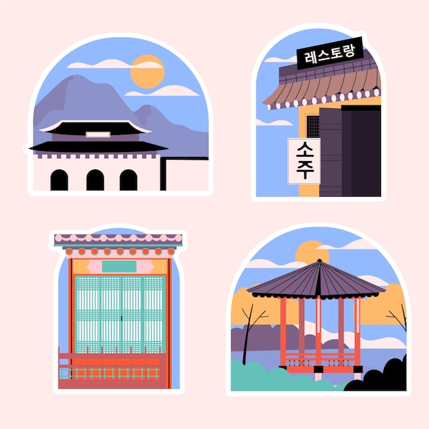 Asian travel sticker set