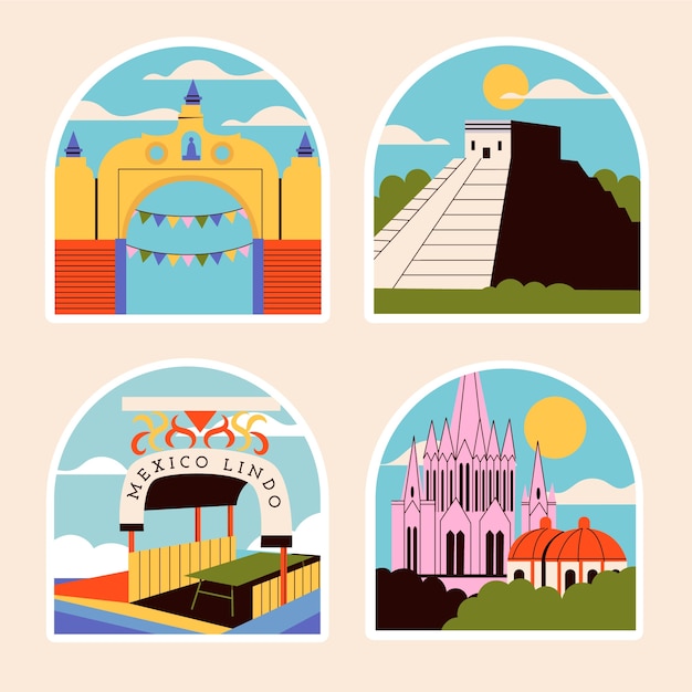 Free vector asian travel sticker set