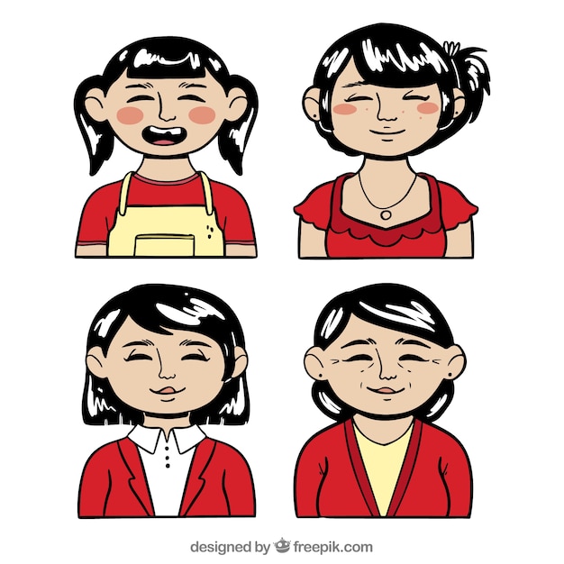 Free vector asian woman in different ages