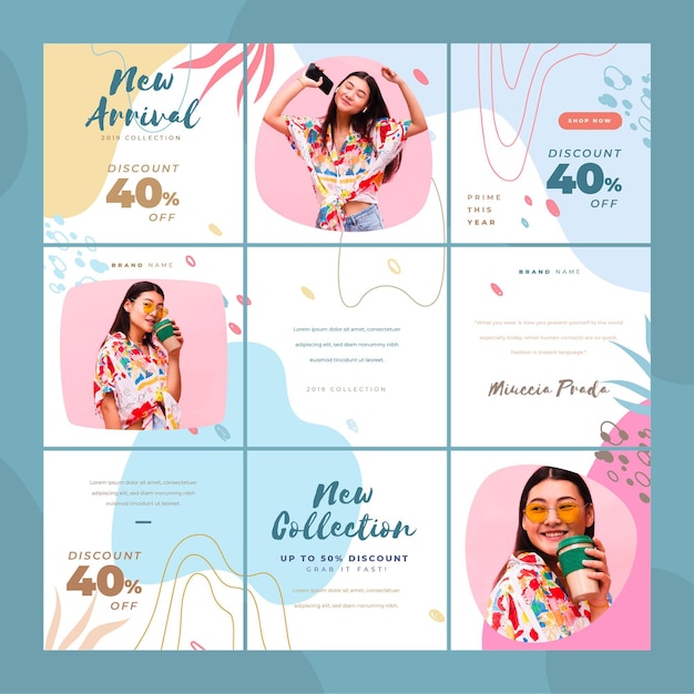 Free vector asian woman instagram puzzle feed