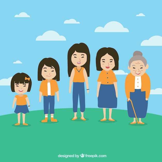 Free vector asian women collection in different ages