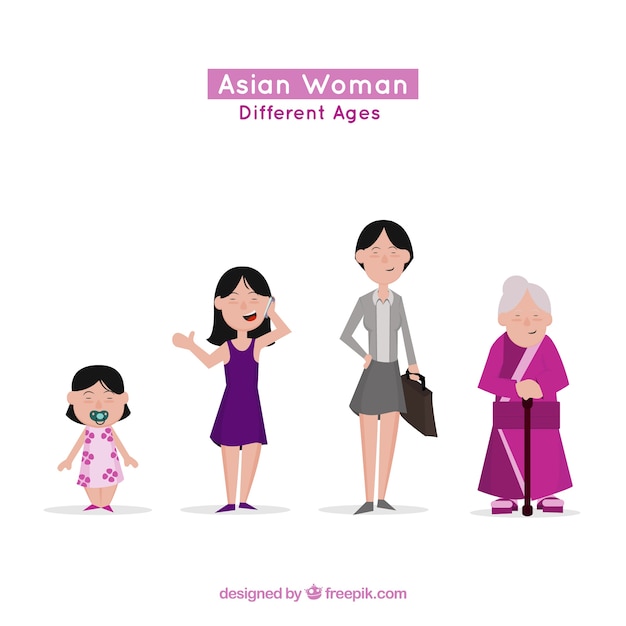 さまざまな年齢のアジアの女性のコレクション